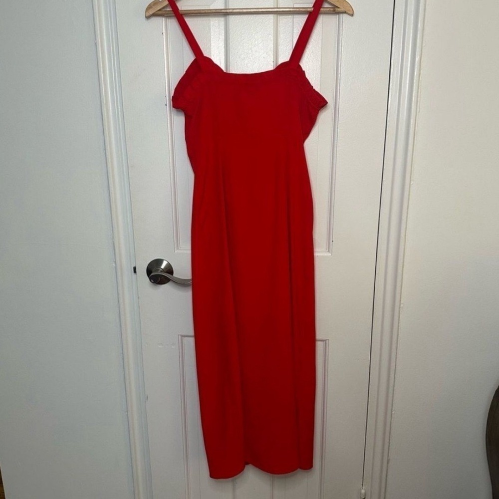 NWT Topshop Red Button Down Ruffle Hem Midi Dress Feminine Romantic Resort Small - Picture 7 of 10